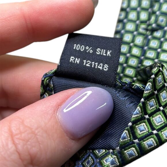 Nautica Silk Tie Green Blue Geometric Square Pattern Business Formal - Picture 6 of 6